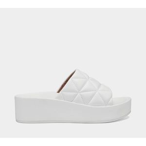 New Aerosoles Dayna White Quilted Platform Slide Sandals